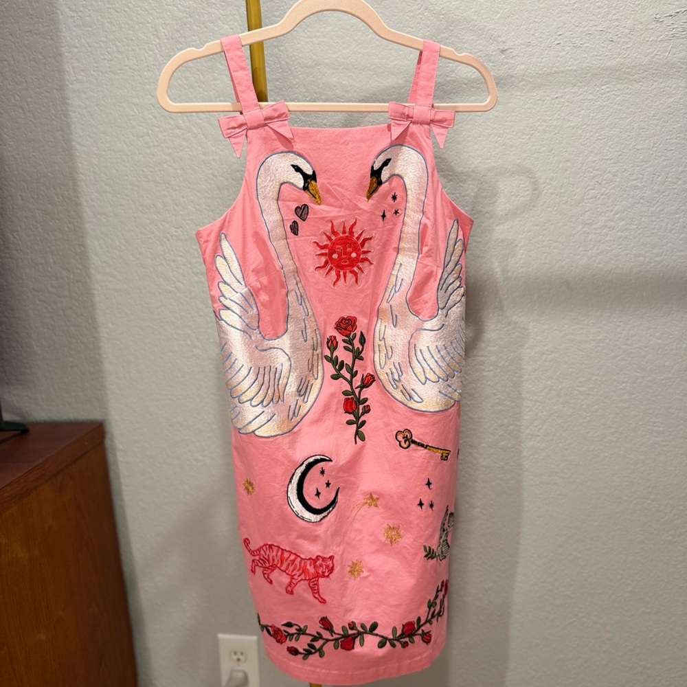 Anthropologie Maeve Pink Swan Embroidered Dress XS - Picture 3 of 10